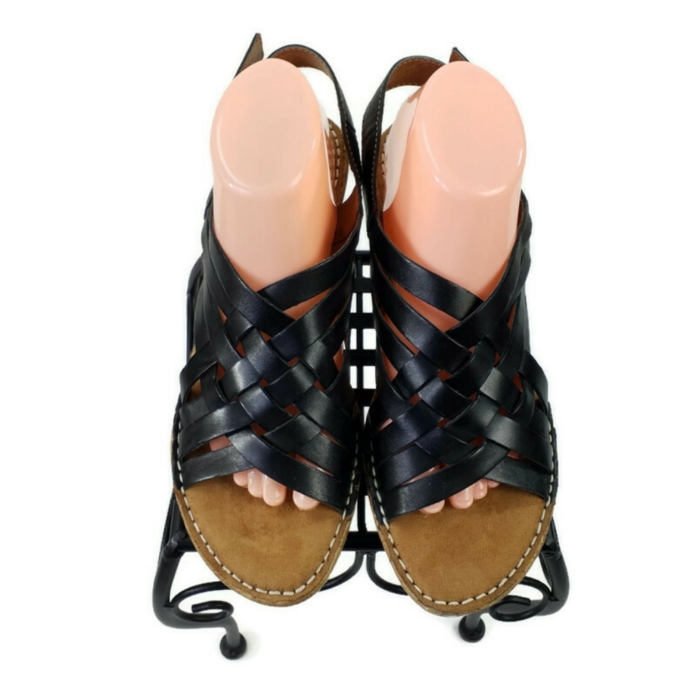 Naturalizer Thanya Black Leather Criss Cross Cork Platform Sandals Womens 11